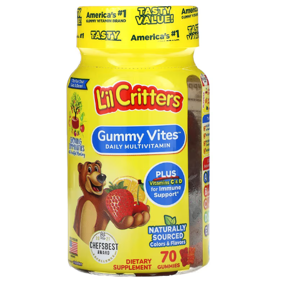 Мультивитамины для детей L'il Critters Gummy Vites Daily Multivitamin 70 желейных мишек Мультивитамины для детей L'il Critters Gummy Vites Daily Multivitamin 70 желейных мишек