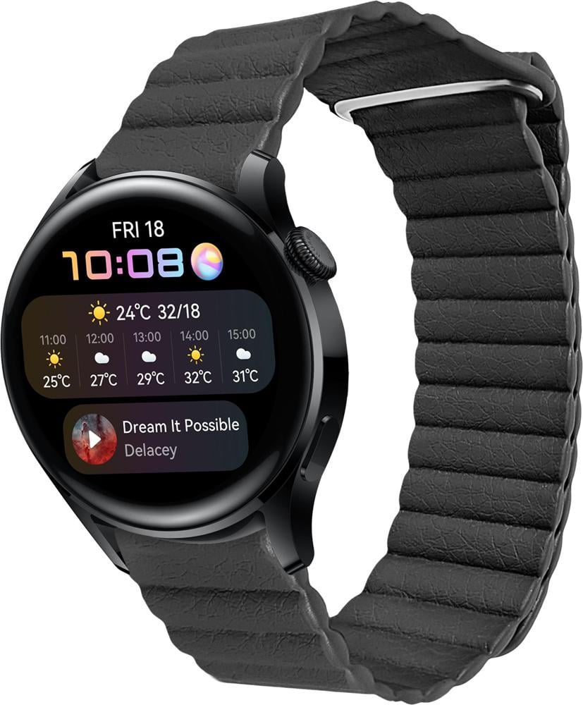 Ремешок кожаный Genis для Huawei Watch 3 Black (26524-2B)