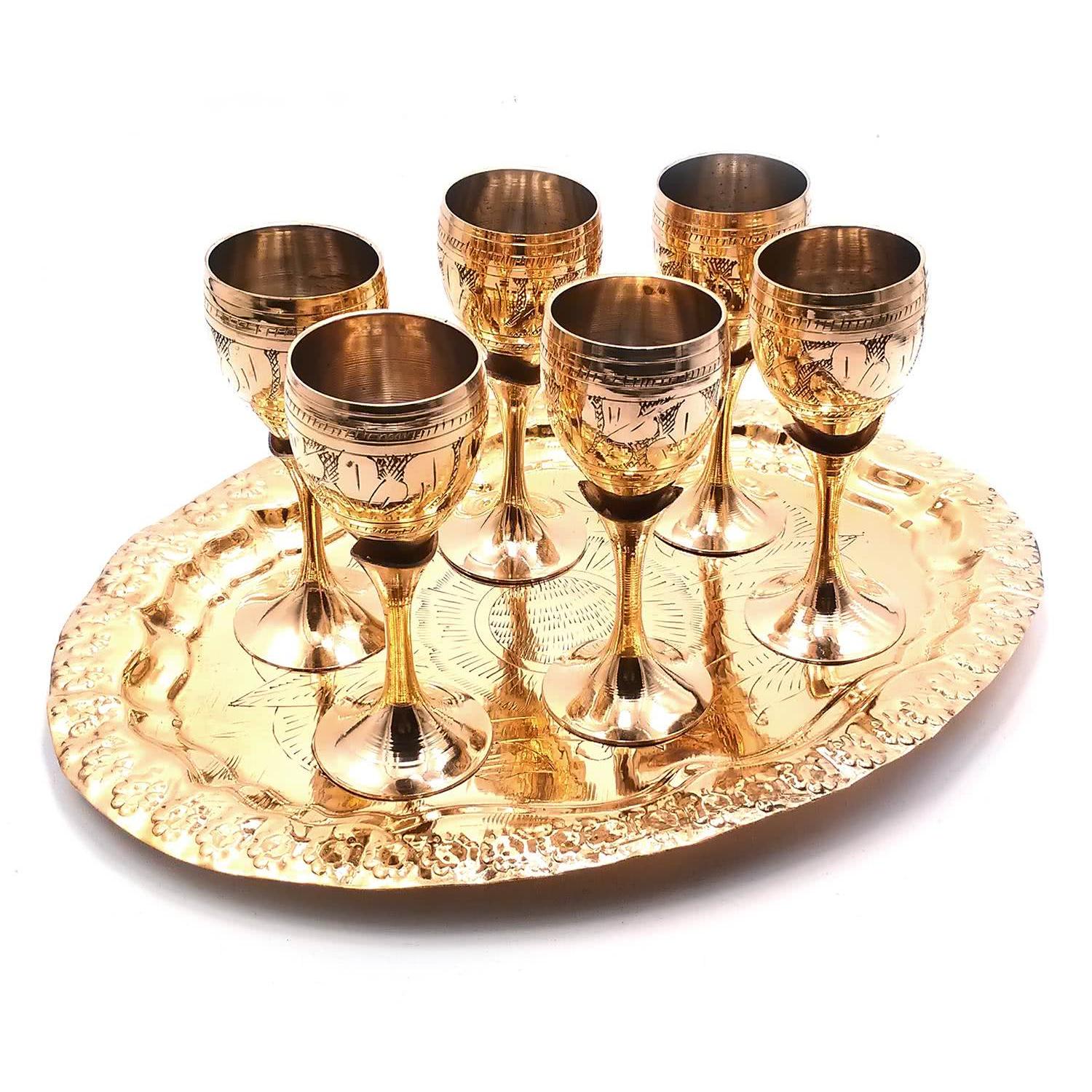 Набор рюмок бронзових 50 мл h 11,5 см 6 шт. на подносе 30х21 см (28266)