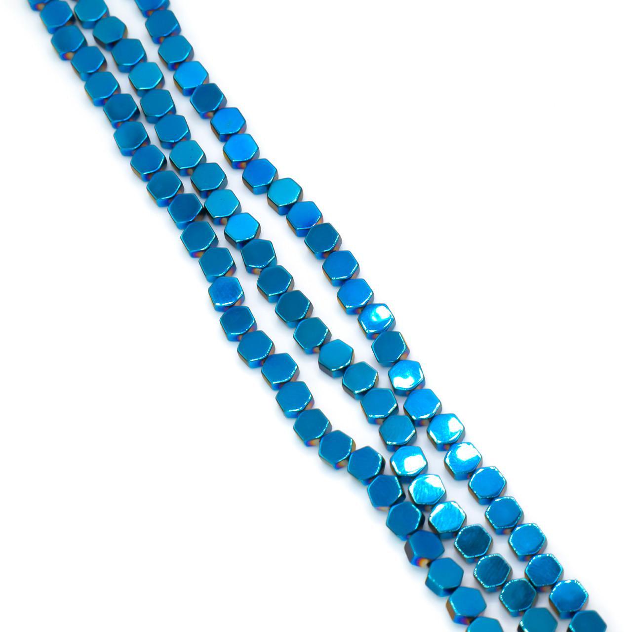 Бусины Шестигранник Гематит 4х4 мм Голубой 40 см 93 шт. (БГ0404ш21)