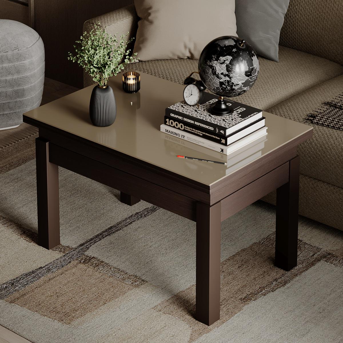 Журнальный стол-трансформер B-Fly Glass 900x554x600 мм Венге/Бежевое стекло (GATB10050500234) - фото 3 Журнальный стол-трансформер B-Fly Glass 900x554x600 мм Венге/Бежевое стекло (GATB10050500234) - фото 3