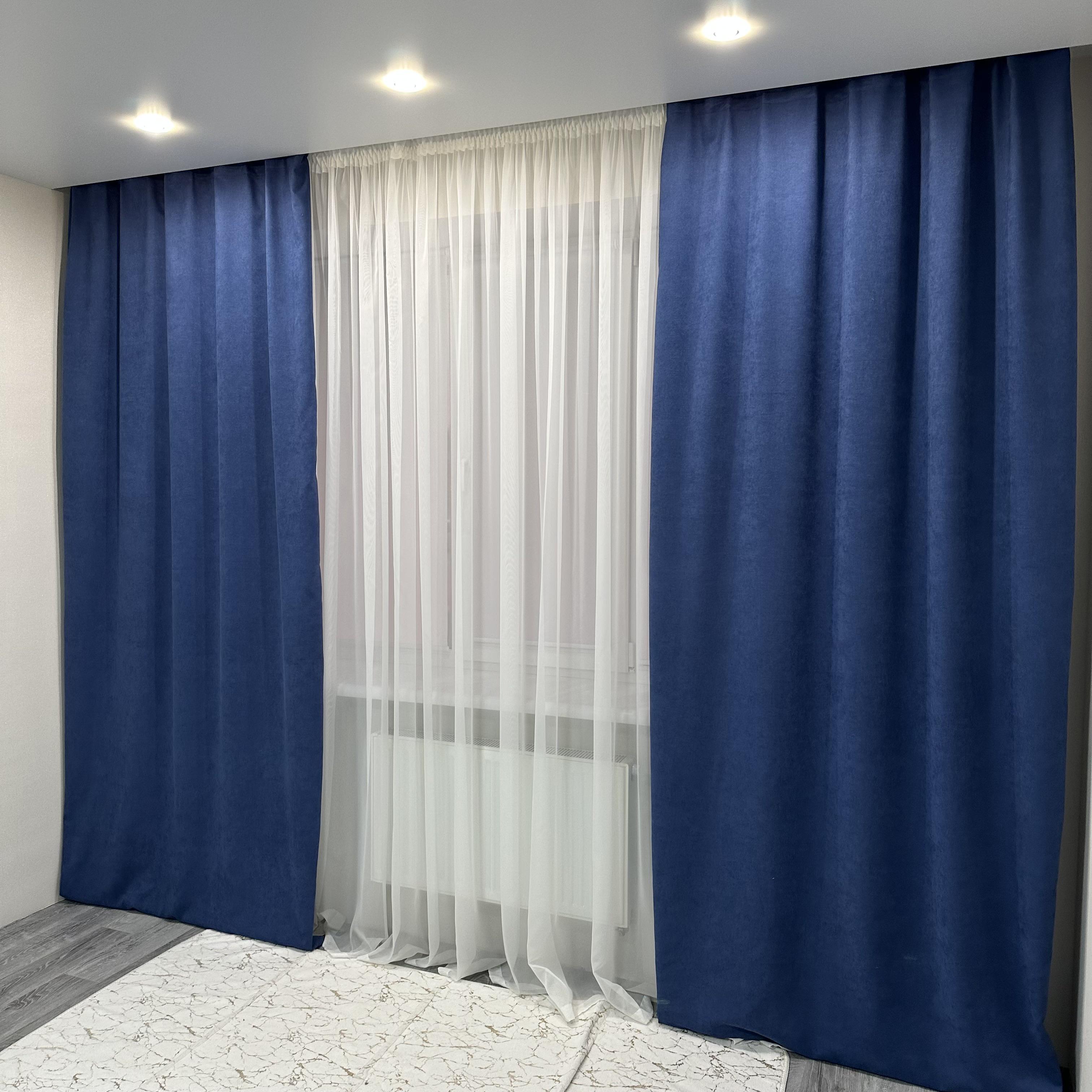 Комплект штор мікровелюр 2 шт. 1,5х2,7 м готові на шторній тасьмі 6 см Синій (petek-V34) - фото 3 Комплект штор мікровелюр 2 шт. 1,5х2,7 м готові на шторній тасьмі 6 см Синій (petek-V34) - фото 3