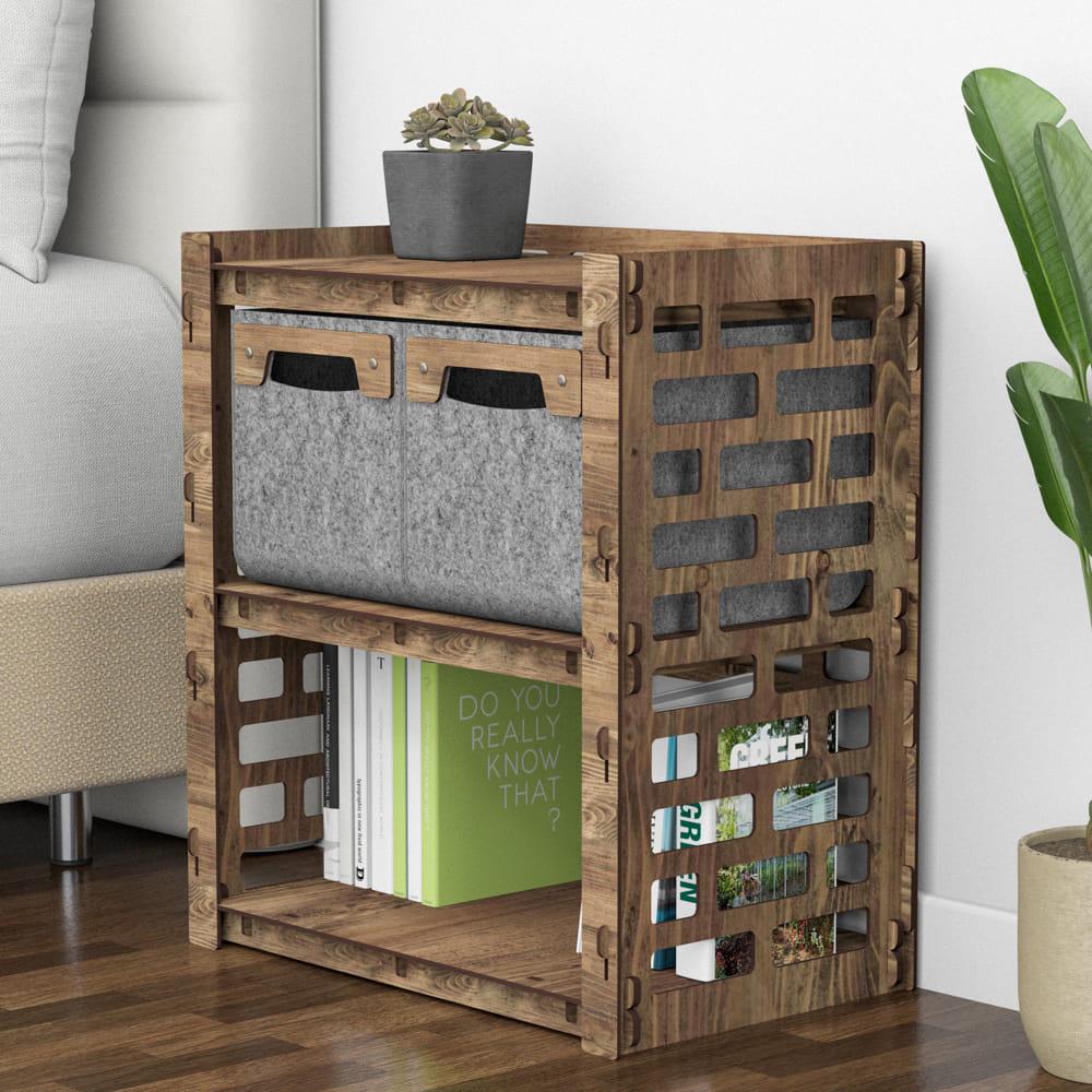 Тумба з дерева приліжкова Hexagonica Brickwall на 2 сірі шухляди 600х528х345 мм (111581)