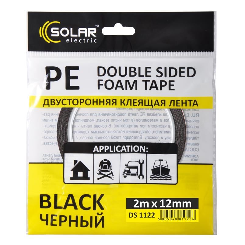 Лента клейкая двухсторонняя Solar PE 12 мм 2 м Black (30104-3d5b6)