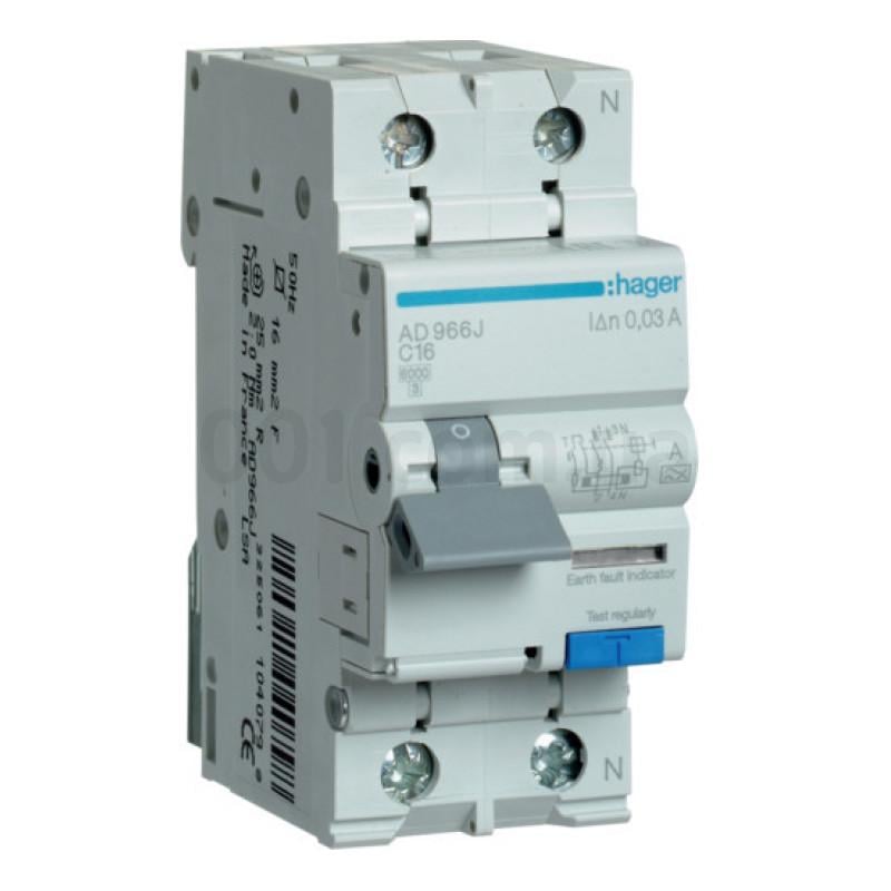 Дифференциальный автоматический выключатель 1+N, 16A, 30 mA, C, 6 КА, A, 2м AD966J