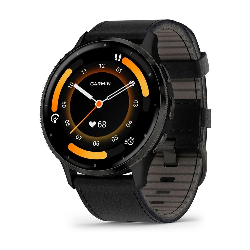 Смарт-годинник Garmin Venu 3 Slate S. Steel Bezel w. Black Case and Leather Band (010-02784-52/02)