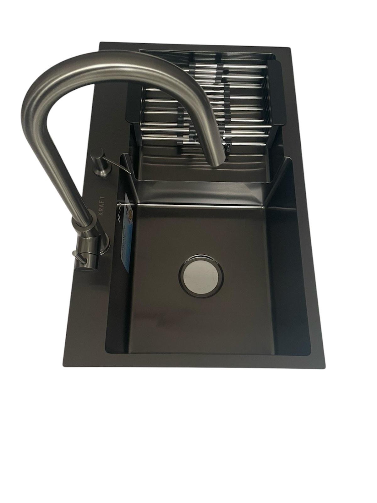 Мойка кухонная Kraft 7848 АL левая и смеситель для кухни с выдвижным изливом Kroner-PVD03915