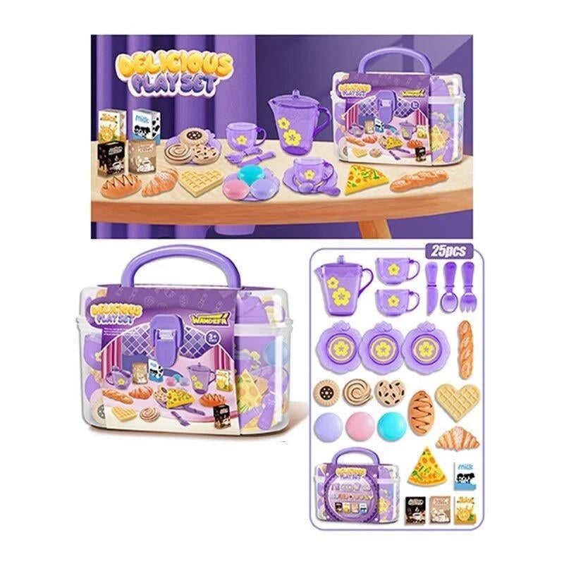 Набор продуктов игрушечный 2 чашки/3 блюдца/чайник/нож/ложка/вилка/вкусности в боксе 25 элементов Набор продуктов игрушечный 2 чашки/3 блюдца/чайник/нож/ложка/вилка/вкусности в боксе 25 элементов