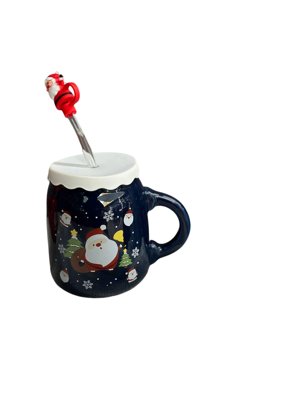 Чашка новогодняя Olens 102-1082-2 Санта керамика с крышкой и трубочкой 460 мл