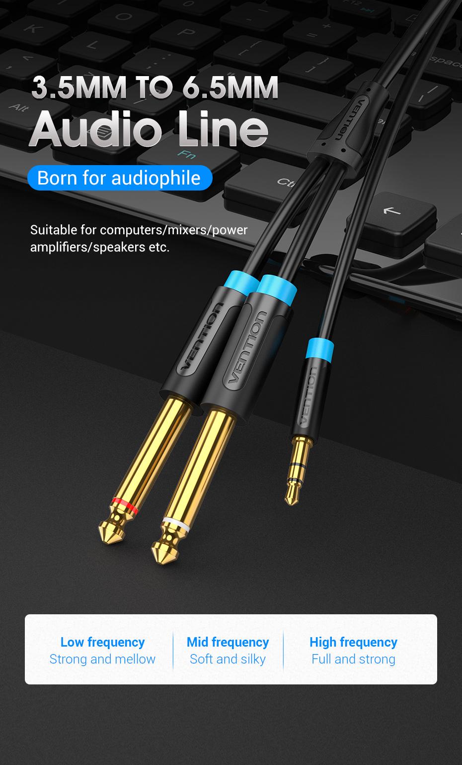 Кабель Vention 2x 6.5 мм Jack-3.5 мм minijack HiFi стерео AUX на 6.35 мм TRS L/R Канали TS 1/4" на TRS 1/8" 5 м Чорний (BACBJ) - фото 5 Кабель Vention 2x 6.5 мм Jack-3.5 мм minijack HiFi стерео AUX на 6.35 мм TRS L/R Канали TS 1/4" на TRS 1/8" 5 м Чорний (BACBJ) - фото 5