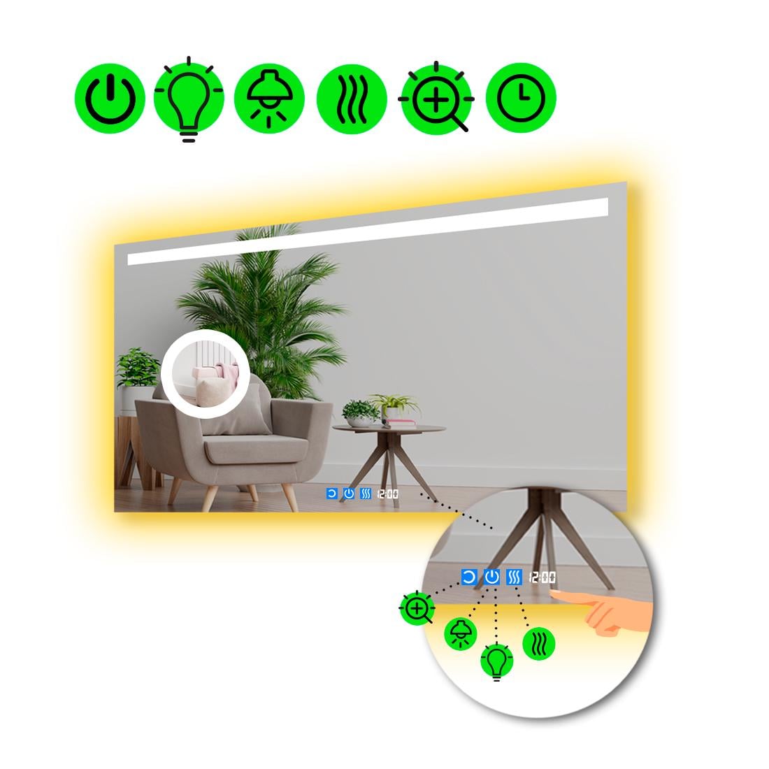 Зеркало с LED подсветкой Benita с тремя сенсорами и линзой с подсветкой 80x60 см (8776197)