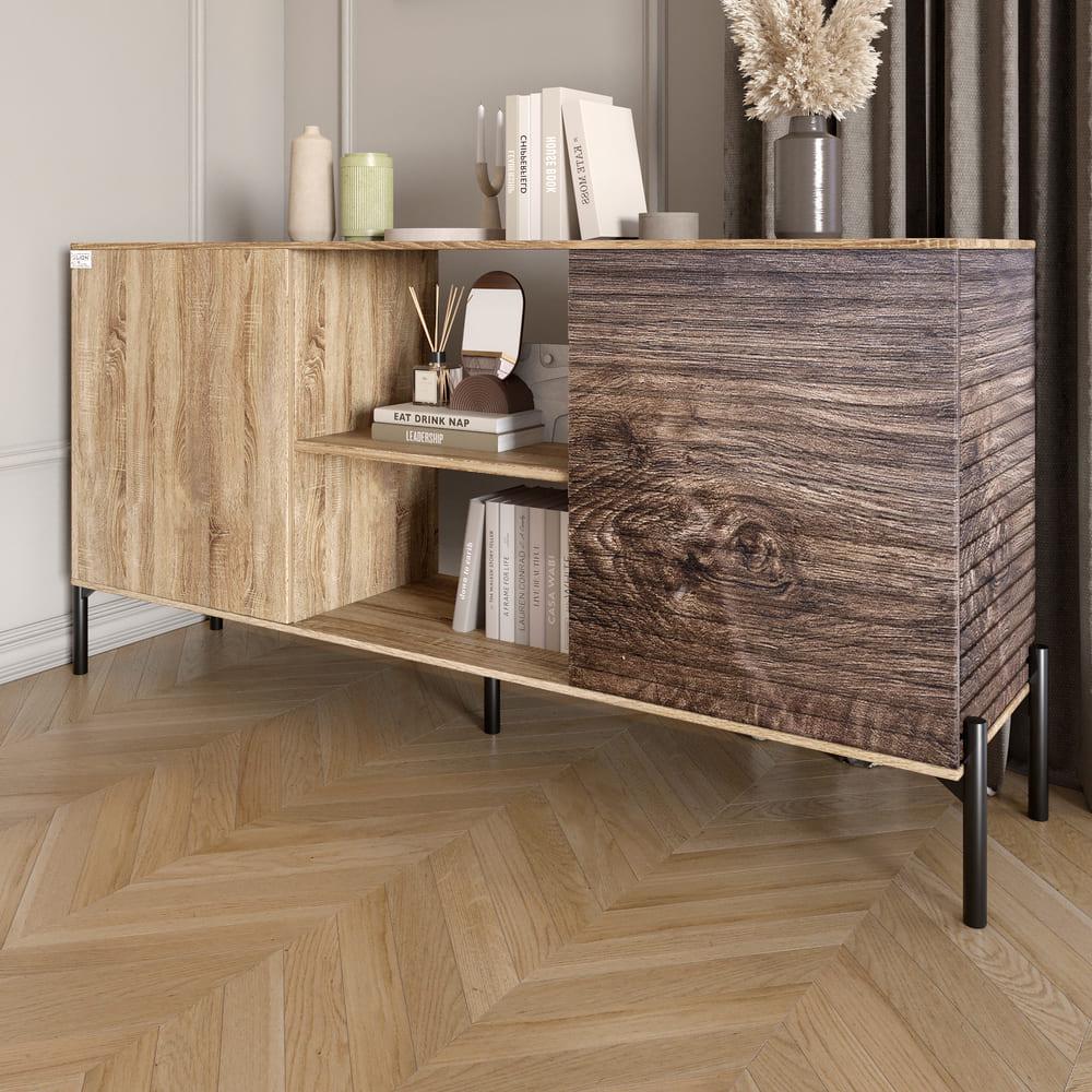 Комод открытый Lion Грей на черных металлических ножках Дуб Сонома трюфель/Дерево (000-000-2171) - фото 1 Комод открытый Lion Грей на черных металлических ножках Дуб Сонома трюфель/Дерево (000-000-2171) - фото 1