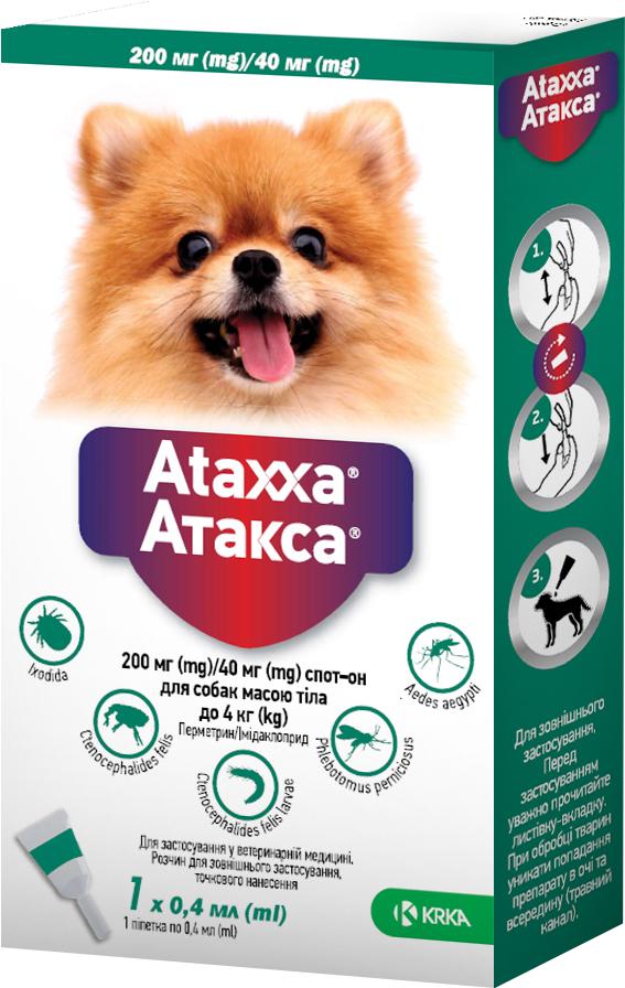Капли от блох и клещей КРКА Атакса спот он для собак до 4 кг 0,4 мл (5909991257149)