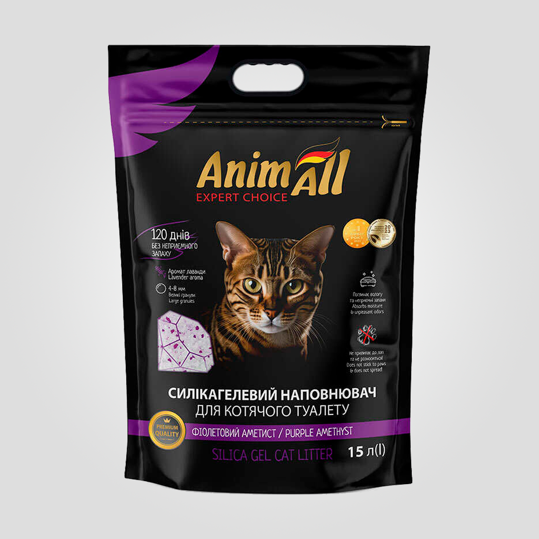 Наповнювач силікагелевий AnimAll Premium для котів 15 л 6,7 кг Фіолетовий аметист (20505227)