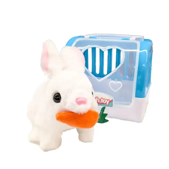 Интерактивная игрушка Plush Toy Кролик с морковкой в голубой переноске из текстиля 15х19 см Белый (150-98-CH6010WTBL)