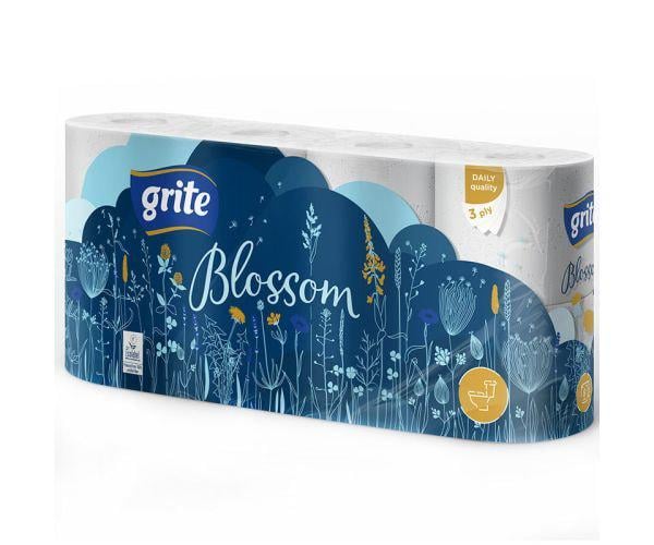 Туалетная бумага GRITE Blossom трехслойная 8 рулонов 145 отрывов (17910) - фото 2