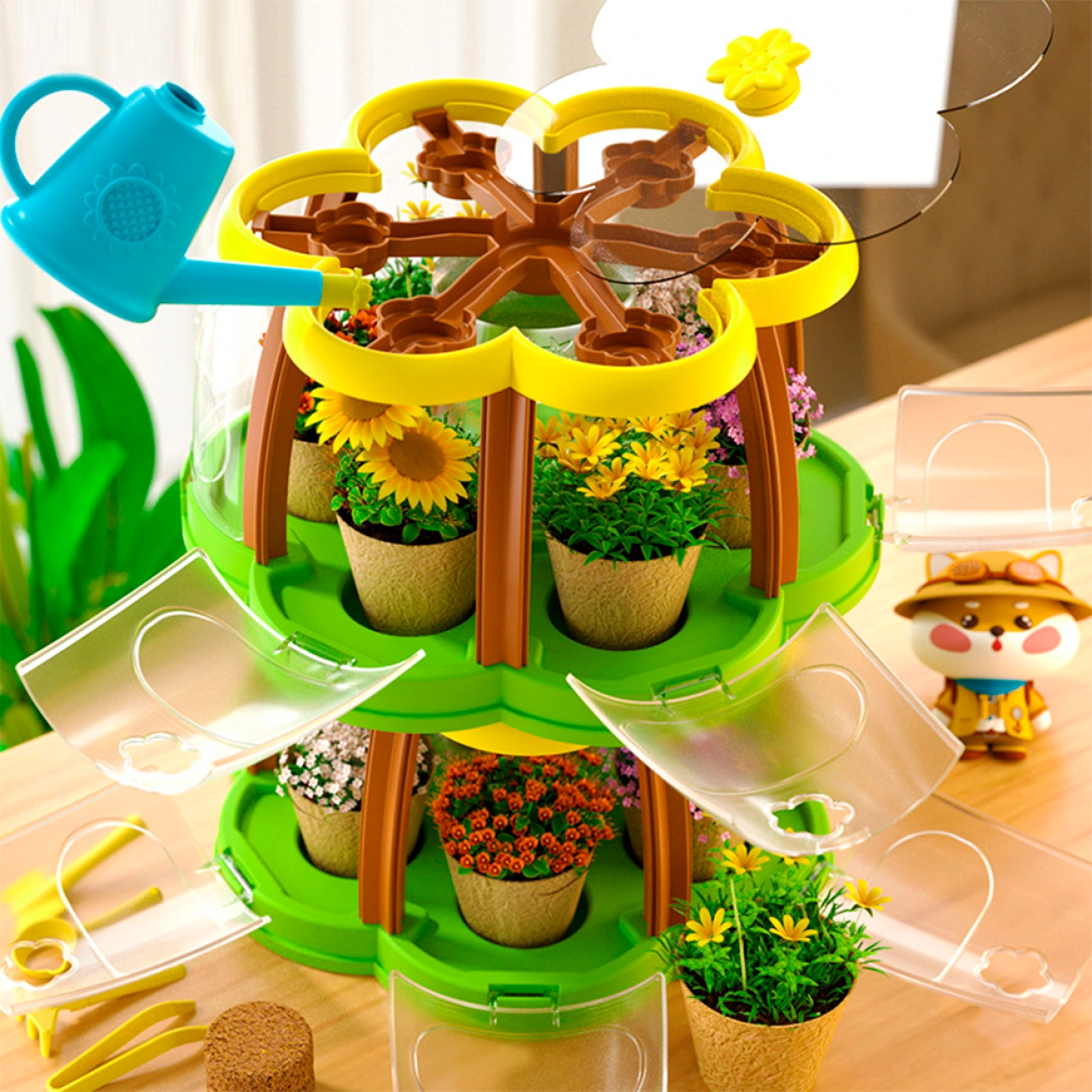 Детский комплект для выращивания растений "Маленький садовник" с двухэтажной мини-теплицей и аквариумом