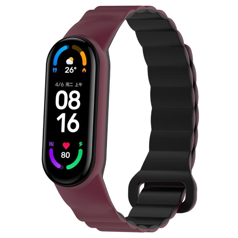 Ремінець Dual-color Magnetic для Xiaomi Mi Band 7/6/5/4/3 Plum/Black (00000077058_10)