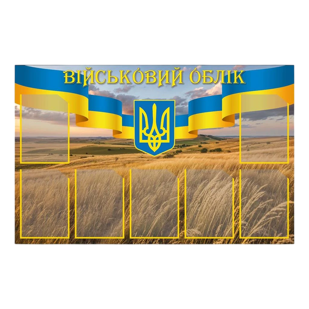Інформаційний стенд Військовий облік на 7 кишень А4 з ламінацією 1250х800 мм ПВХ 3 мм (87206)