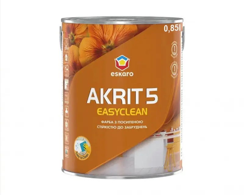 Краска интерьерная акриловая Eskaro Akrit 5 Easyclean 0,85 л (2574740023)