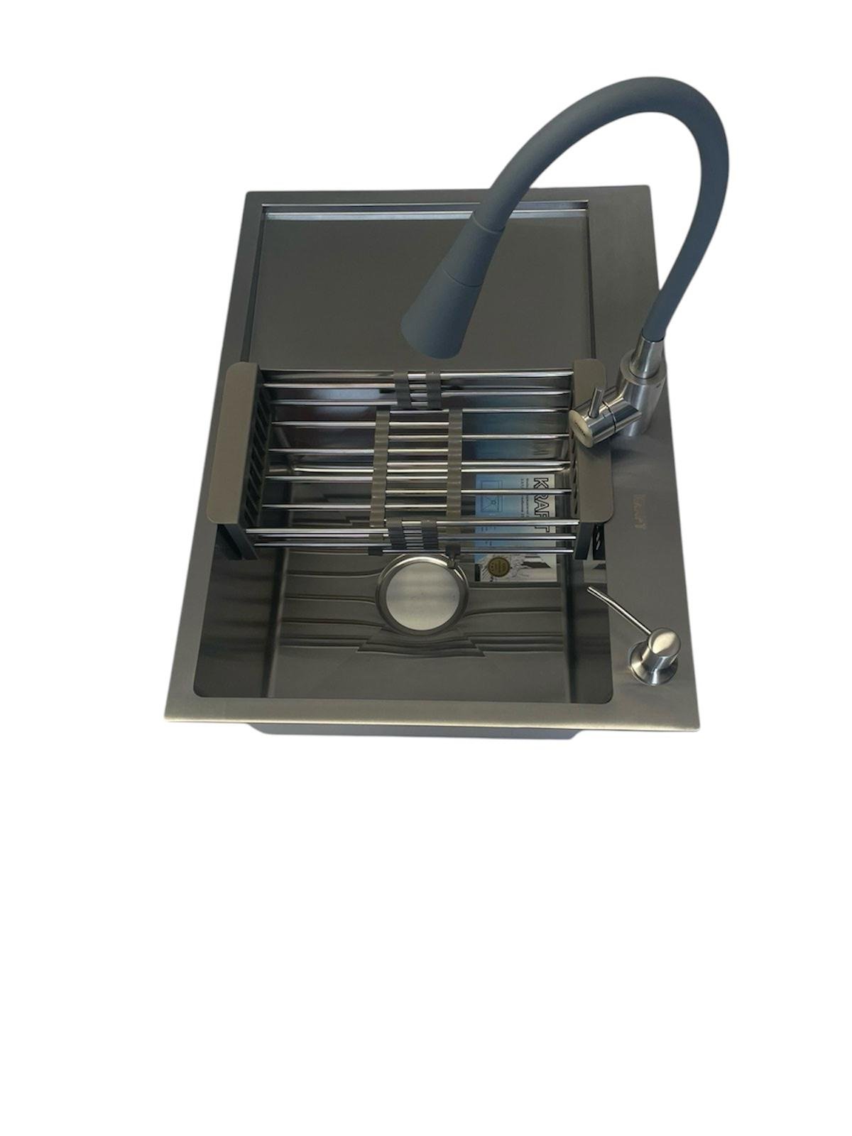 Мойка кухонная Kraft 6548 см правая и смеситель для кухни гибкий Venta VS473SG Серый