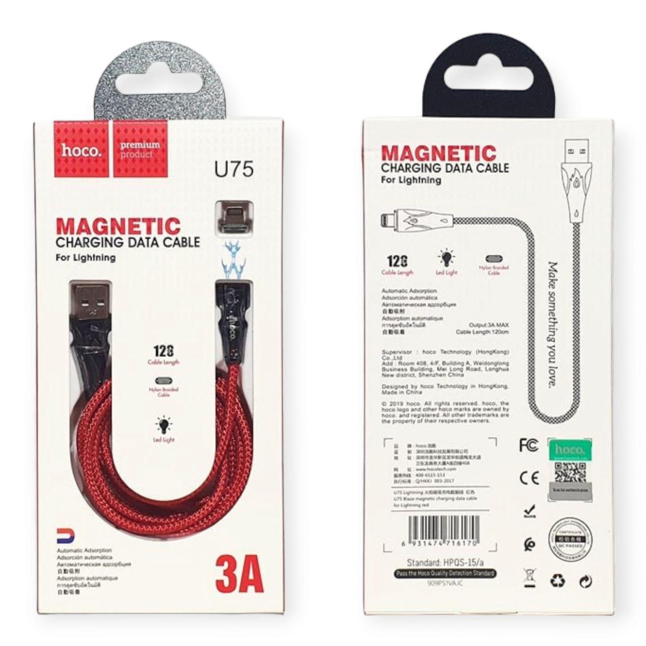 Кабель USB Hoco U75 Magnetic Lightning 1,2м Red - фото 3 Кабель USB Hoco U75 Magnetic Lightning 1,2м Red - фото 3