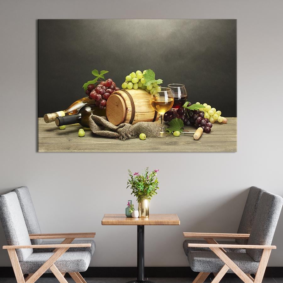 Настенный декор картина на холсте для интерьера Винный натюрморт 51x34 см (277-1)