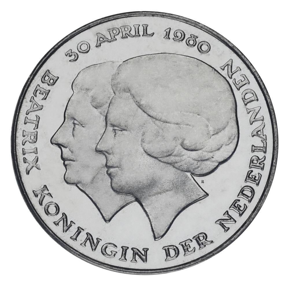 Коллекционная монета Нидерланды 2,5 гульдена 1980 AU-UNC Коронация королевы Беатрикс (М22193)