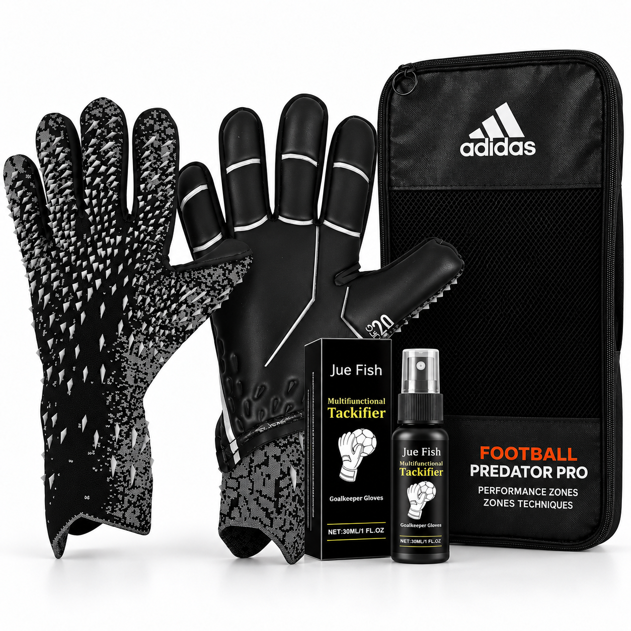 Комплект вратарских перчаток PREDATOP EXTREME PREDATOR CLUB р. 8 с чехлом и спреем 30 мл Черный (38442933)