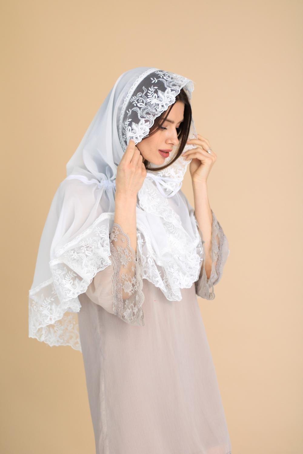 Палантин для храму на голову 80x120 см Білий (п004) Палантин для храму на голову 80x120 см Білий (п004)