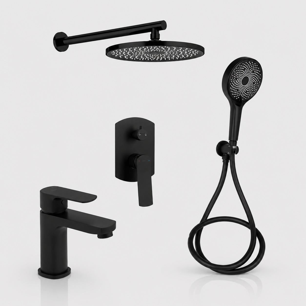 Комплект у ванну Q-tap Slavonice Matt Black 2в1 Душова система прихованого монтажу/змішувач для раковини Q-tap Lipno