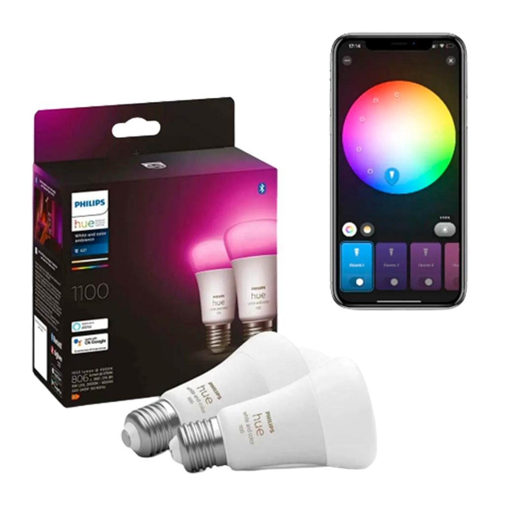 Светодиодная лампа Philips Hue E27 White and Color 1100лм 75Вт 9W ZigBee, Bluetooth, Apple HomeKit 2шт. (929002468802/2)