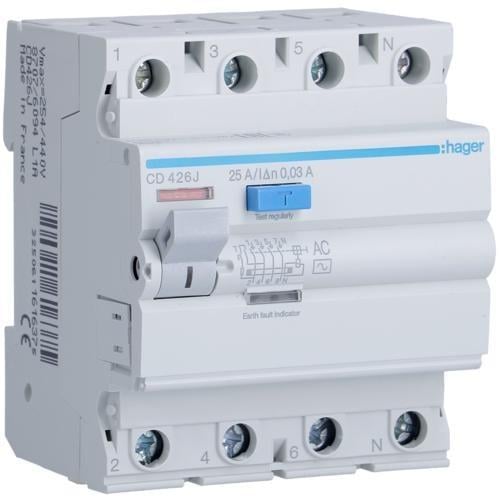 Устройство защитного отключения Hager 4P 25 A 30 mA AC (CD426J)