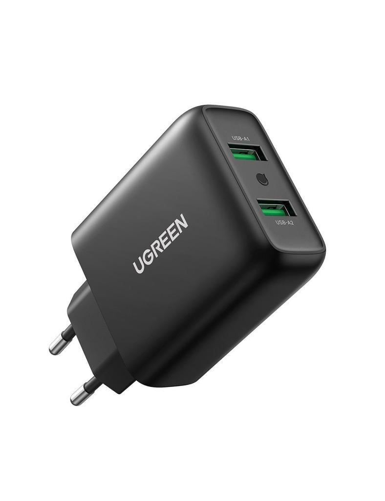 Зарядное устройство Ugreen CD161 Fast Charger 2xUSB 36W QC 3.0 3A Black (10216)