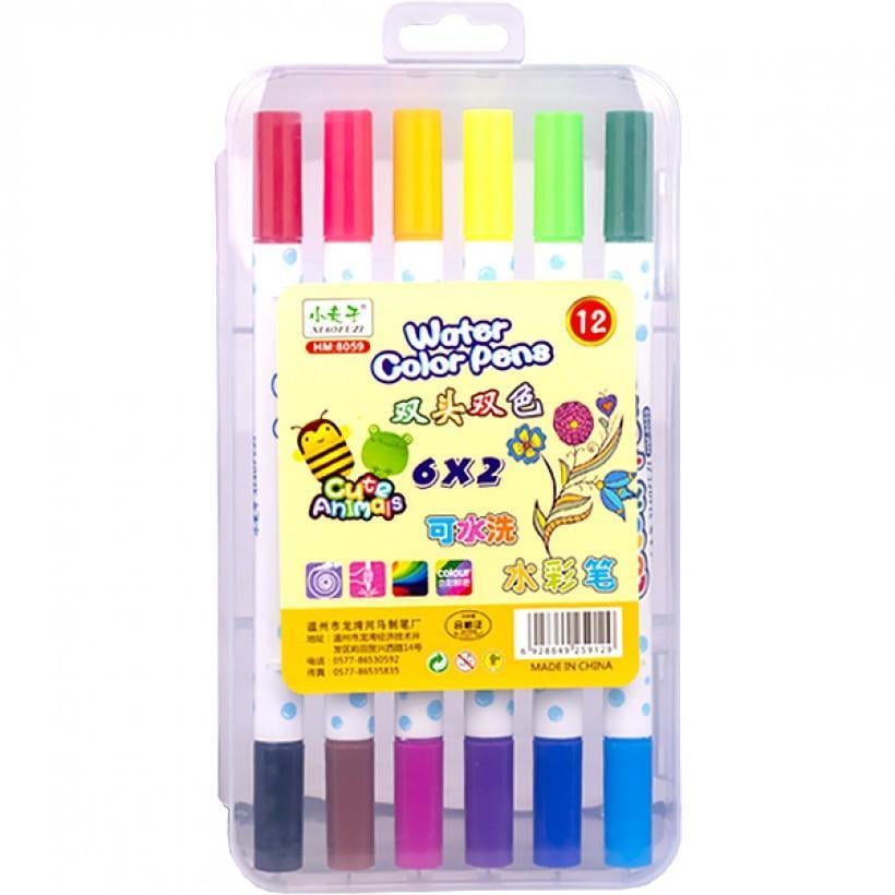 Набір фломастерів двоколірних 8059-12 6 штук 12 кольорів в пластиковому боксі (RLT19636)