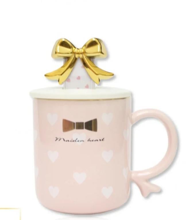 Чашка SNT Бантик керамика с крышкой-подставкой для телефона 360 мл Розовый (20626-1)