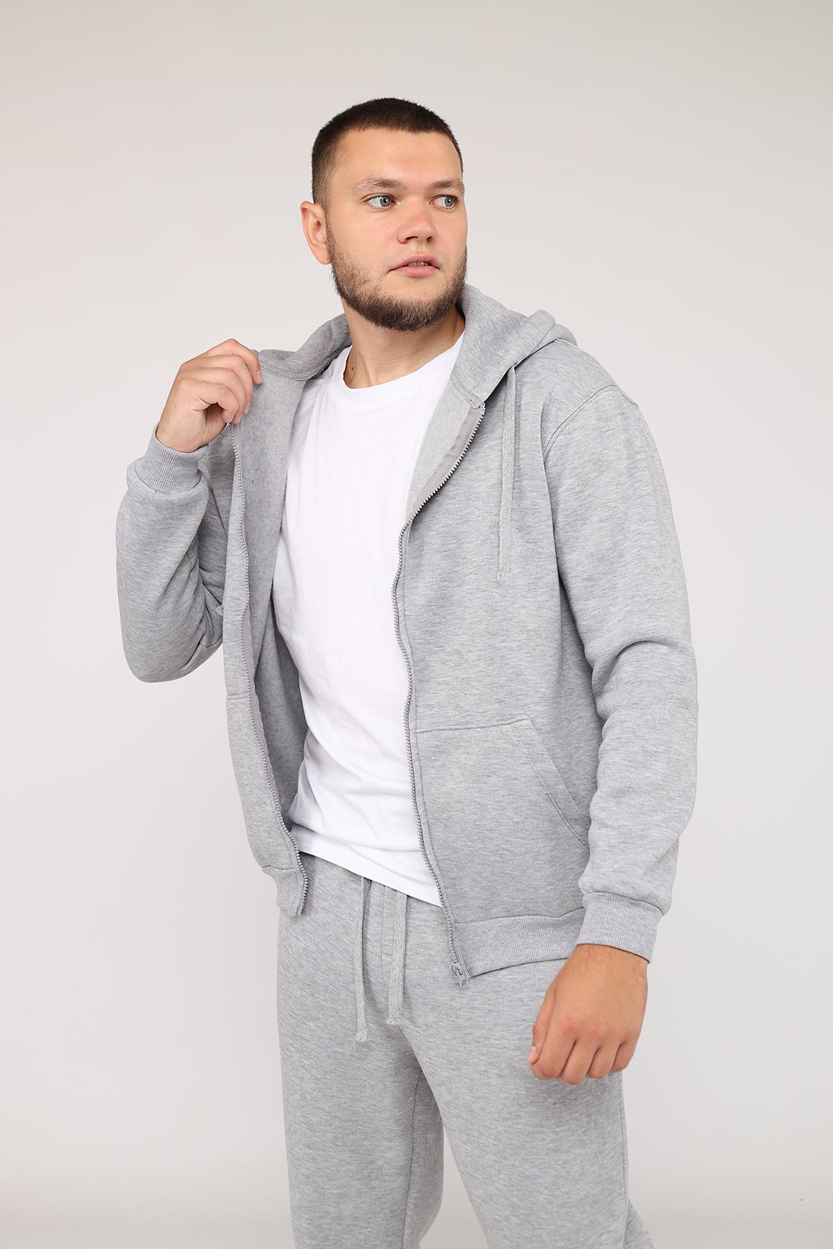 Толстовка на молнии мужская ЦБ-00279992 р. 52 Светло-серый (SKT001074176) - фото 4
