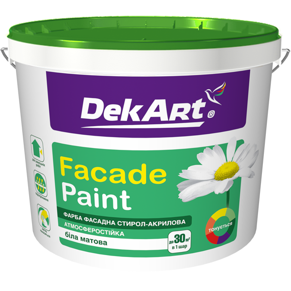Краска водоэмульсионная фасадная DekArt Эсо Fasade 12,6 кг Белый мат (000007391) Краска водоэмульсионная фасадная DekArt Эсо Fasade 12,6 кг Белый мат (000007391)