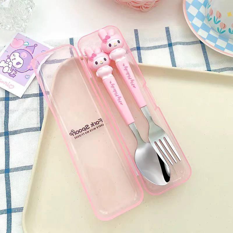 Набір дитячих столових приборів My Melody ложка/виделка з контейнером для зберігання Рожевий (2514150856)