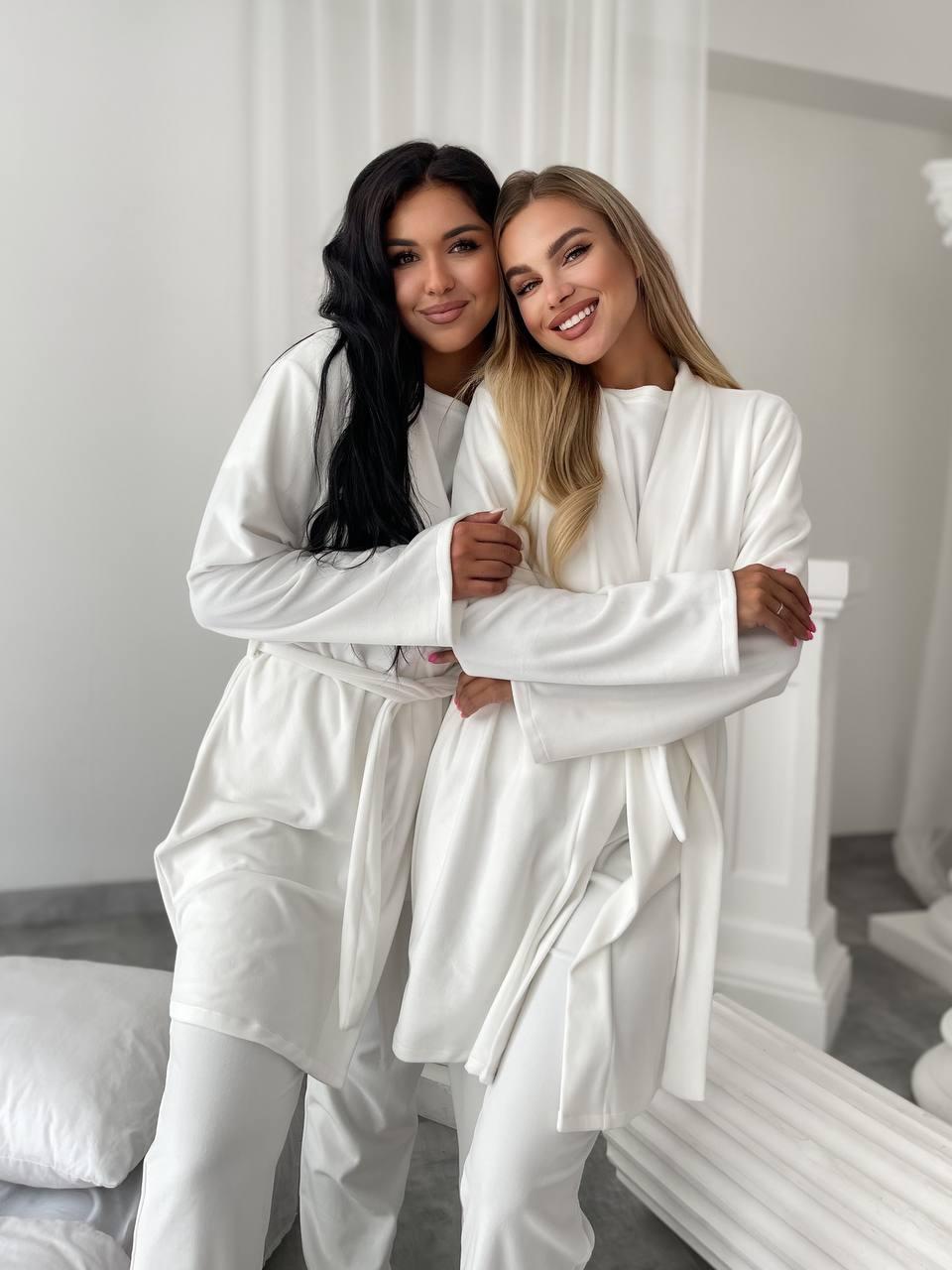 Піжама жіноча велюрова 1545а трійка р. 42/44 Білий (20866484) - фото 6