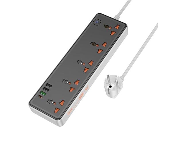 Подовжувач мережевий Hoco AC14A 5 Socket Ports 3USB/1Type-C PD30W QC3.0 Black - фото 2 Подовжувач мережевий Hoco AC14A 5 Socket Ports 3USB/1Type-C PD30W QC3.0 Black - фото 2