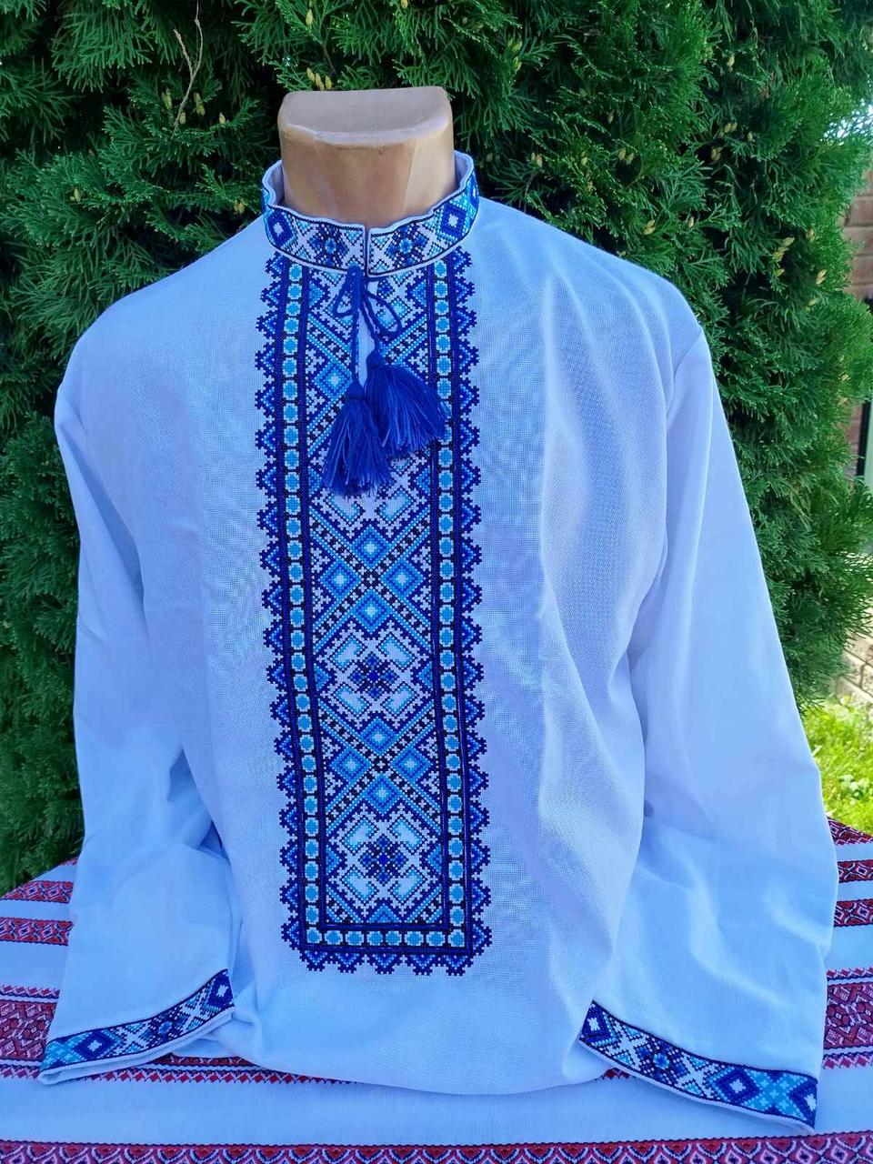 Вишита сорочка для чоловіків Квітковий синій орнамент р. 42 (2769824766)