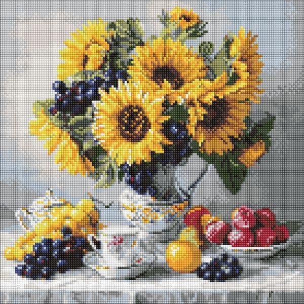 Алмазна мозаїка Ideyka Соняшники з виноградом 40x40 см (Id-AMO8338)
