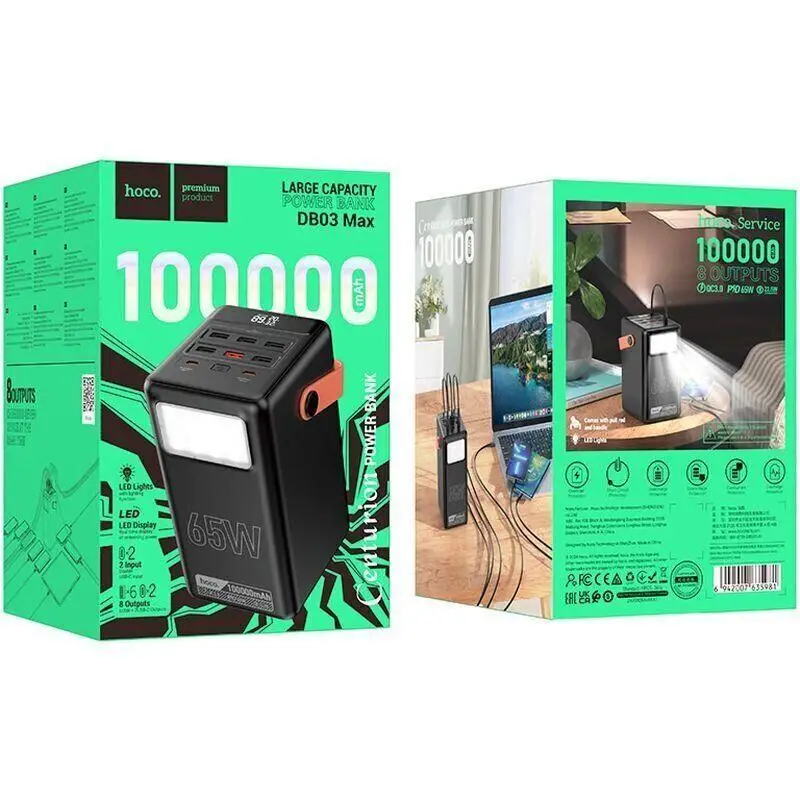 Зарядное устройство Hoco DB03 100000 mAh Max Centurion PD 65W LCD Lamp Черный - фото 5
