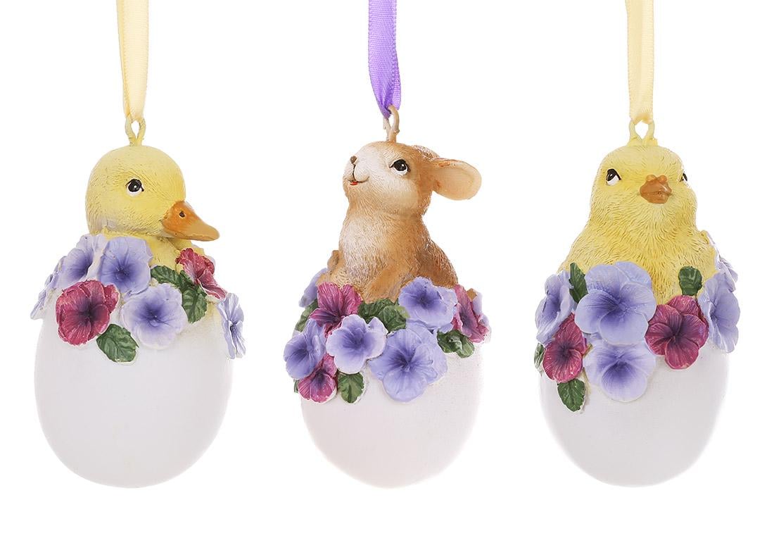 Декоративная подвеска три дизайна Цыпленок Кролик Утенок в яйце 9,8 см (838-544)