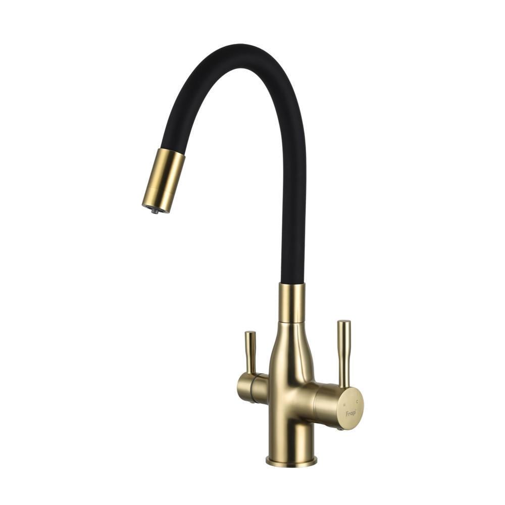 Змішувач для кухні під фільтр Frap F4396-3 з гнучким виливом Золотий сатин (2021409151)