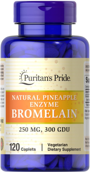 Добавка Натуральный Бромелайн из ананаса Puritans Pride Natural Pineapple Enzyme Bromelain 250 мг 300 GDU 120 каплет