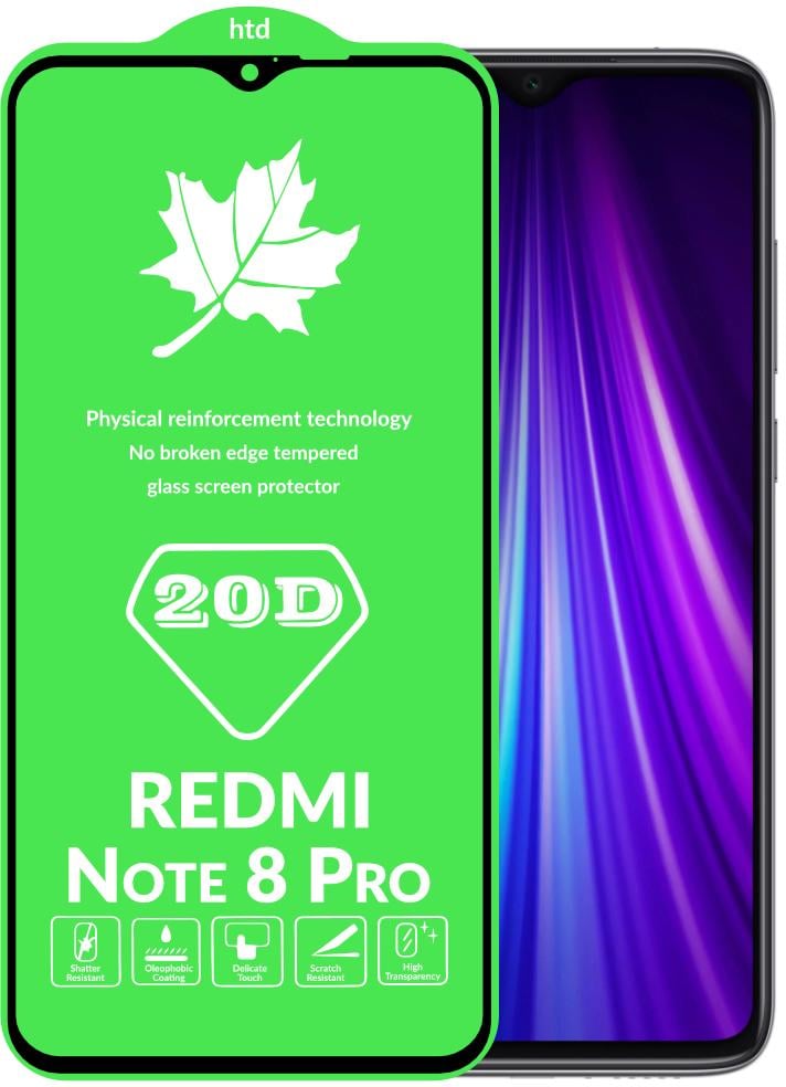 Защитное стекло 20D Glass Xiaomi Redmi Note 8 Pro большой радиус (15763)