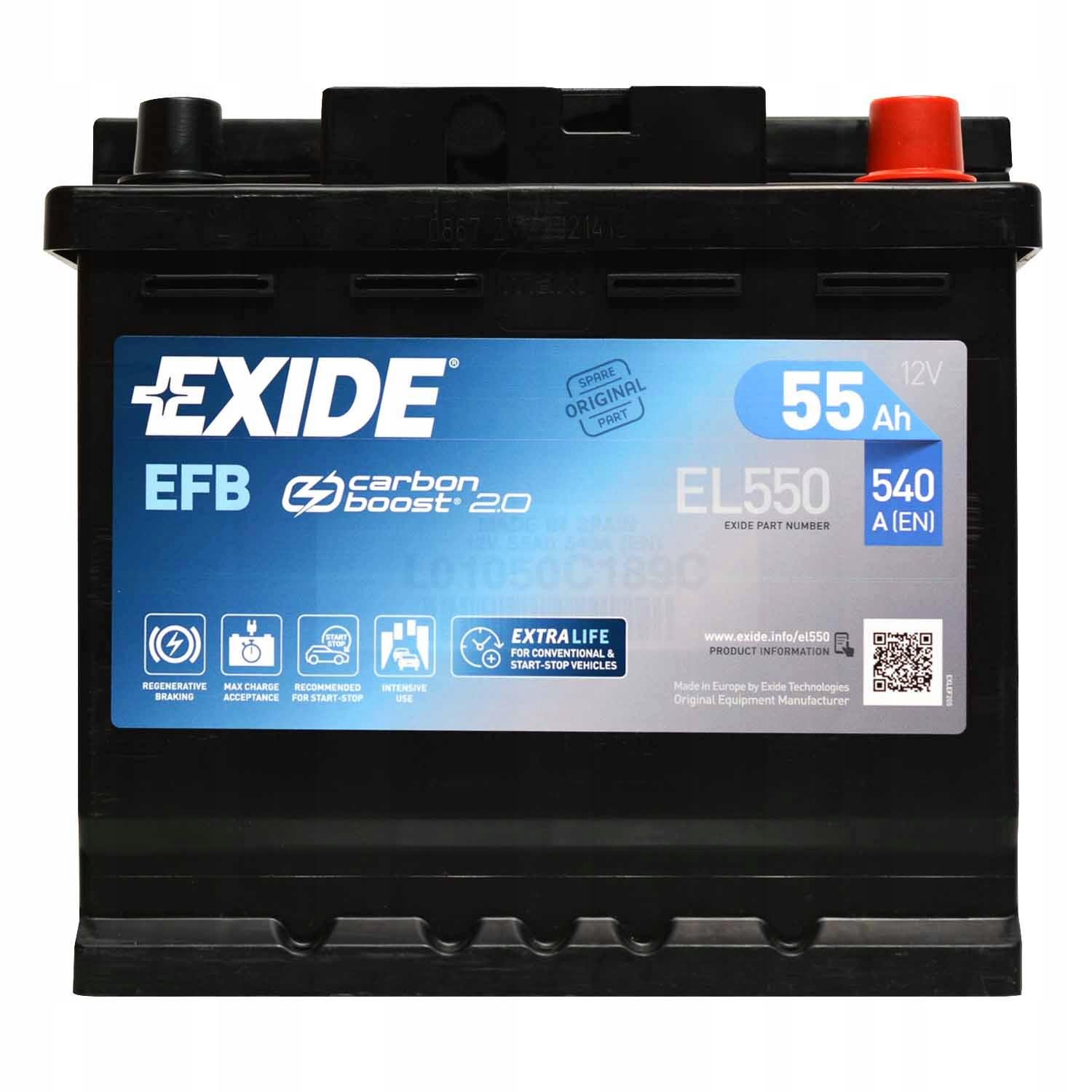 Аккумулятор автомобильный EXIDE Start-Stop EFB 55 Ah/540 A/12V