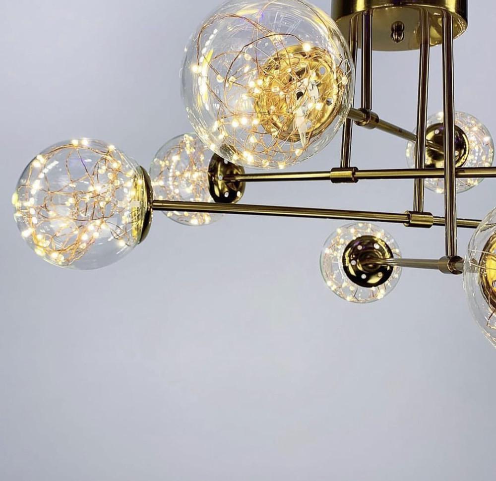 Люстра LED на 8 прозорих плафонів із вбудованими світлодіодами Латунь (K 26/8 AB) - фото 2 Люстра LED на 8 прозорих плафонів із вбудованими світлодіодами Латунь (K 26/8 AB) - фото 2